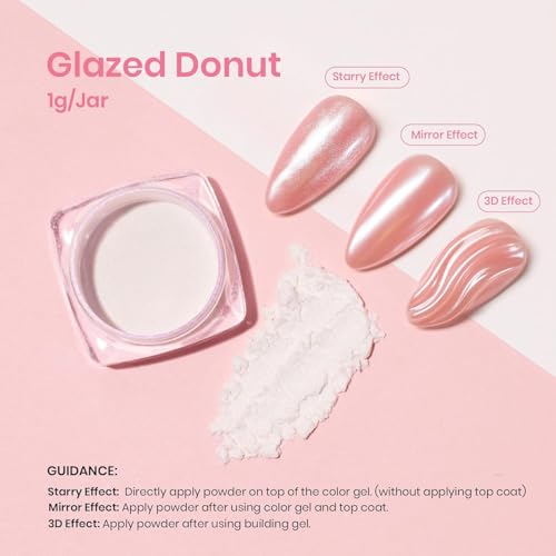 Beetles Pearl Chrome Nail Powder White for Mirror Effect Gel Cromer Nail Powder Nails Glitter Manicure Holographic Pigment Nails Art Design Gifts for Women
