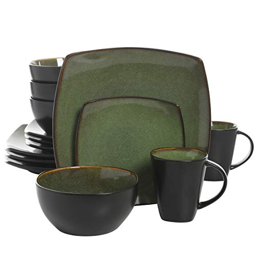 Gibson Soho Lounge 16-Piece Dinnerware Set for 4, Green - Modern Square Stoneware