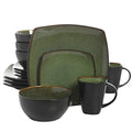 Gibson Soho Lounge 16-Piece Dinnerware Set for 4, Green - Modern Square Stoneware