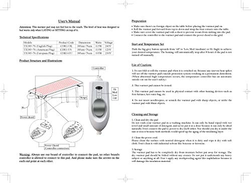 Therapist’s Choice® Massage Table Warmer, 3 Heat Settings, Detachable Controller, For Use with Massage Tables Only, Do Not Use as a Bed Blanket Warmer