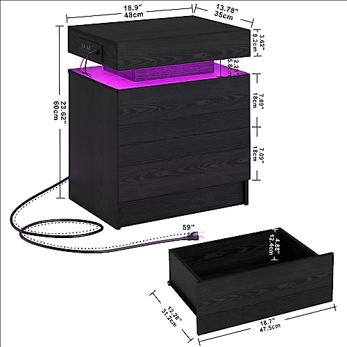 Nightstand with Charging Station LED Light & 2 Drawers - Black - Variation of THIS listing