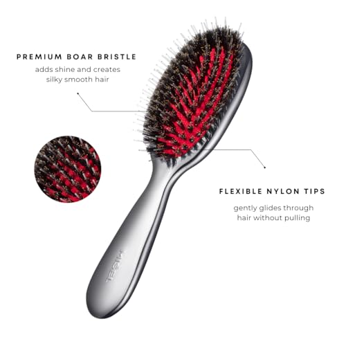 MISEL Small Chromee Boar Bristle Hair Brush for All Hair Types - Detangles & Reduces Breakage
