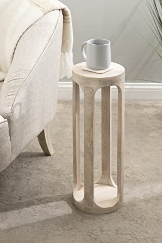 Kate and Laurel Whitewash 8x23 Inch Coastal Wooden Round Drink Table - Boho Accent Pedestal