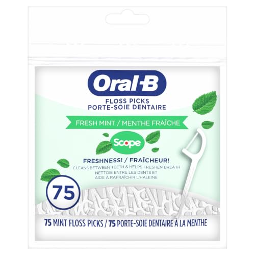 Oral-B Fresh Mint Floss Picks - 75 Count Pack of 6, Total 450 Picks
