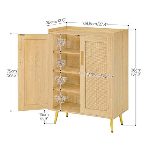 HOOBRO 5-Tier Rattan Shoe Cabinet with Adjustable Shelves and Doors, Natural Entryway Organizer