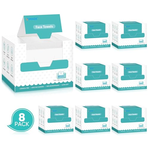 UNIMADE Disposable Face Towels 400 Count – 8 Boxes, 20x20 cm Single-Use Towelettes