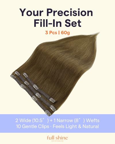 Full Shine Human Hair Clip-In Extensions Brown Lace #4 Medium Brown 10 Inch 60g - Layering & Blending