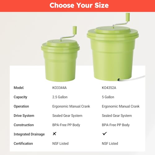 Green 2.5 Gallon Commercial Salad Spinner - Heavy Duty Vegetable Dryer with Ergonomic Aluminum Handle