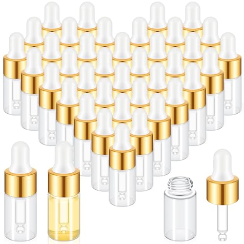 Mini Glass Oil Dropper Bottles Set 3ml Champagne Gold 200 pcs - Travel & Sample Containers