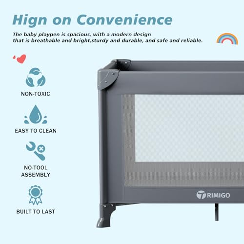 Grey Portable Baby Playard & Travel Crib with Mattress - Foldable, Lightweight & Safe