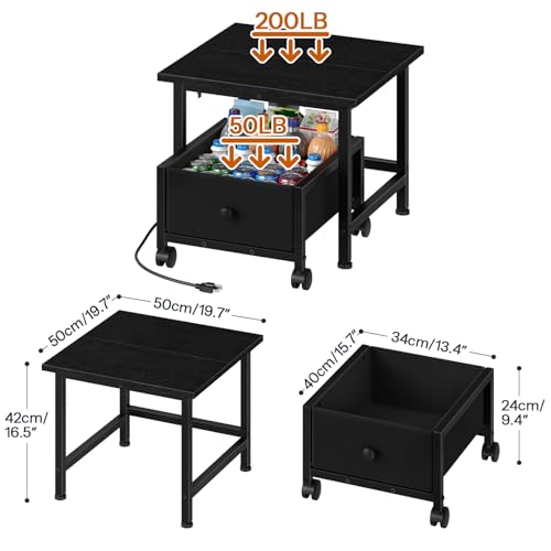 Mini Fridge Stand with Power Outlet & Storage Basket - Black, Wheels, Adjustable Feet