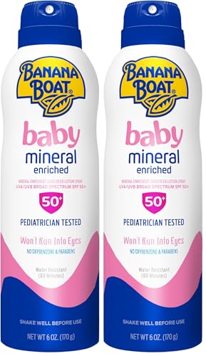 Banana Boat Baby Mineral Sunscreen Spray SPF 50 White 6oz Pack of 2