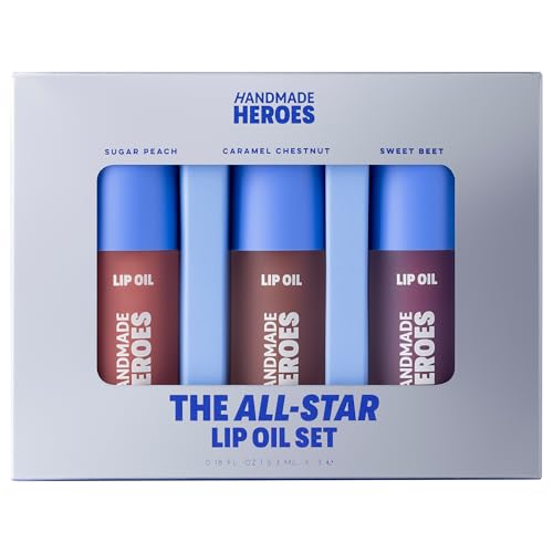 Vegan Squalane Lip Oil Set - Sweet Beet, Sugar Peach & Caramel Chestnut - Non-Sticky Lip Gloss