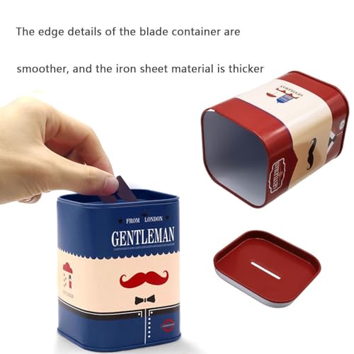 Safety Razor Blade Disposal Case, Used Double Edge Razor Blade Disposal Container, Gentleman Style Detachable Razor Blade Bank with Red Beard Pattern for Salon and Barber Shop (Blue)
