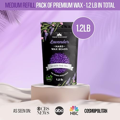 Tress Wellness Wax Beads - Safe for Skin - Dermatologically Tested - At-Home Kit for Bikini, Brazilian & Full Body - Lavender 1.2