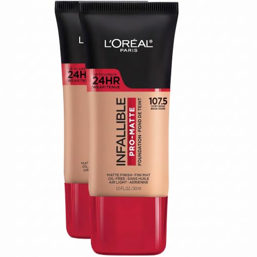 L'Oreal Paris Infallible Pro-Matte Liquid Foundation Ivory Beige 107.5 - Pack of 2