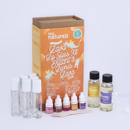 Lava Lip Gloss Kit with Organic Oils - Make 6 Natural Flavored Lip Glosses - DIY Beauty Gift for Girls