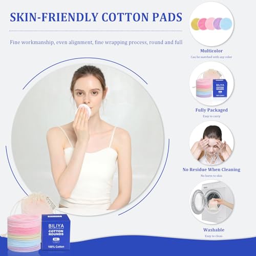 Reusable Makeup Remover Pad 60 Pack, Eco-Friendly Cotton Laundry Bag, Reusable Face, Eye & Lip Makeup Remover Pads, Round Cotton Pads for All Skin Types