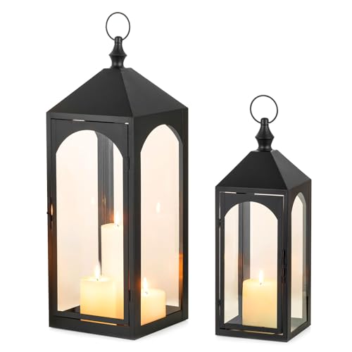 Large Outdoor Lantern Set with Glass for Patio Porch Waterproof Decor - With Glass / Large Set