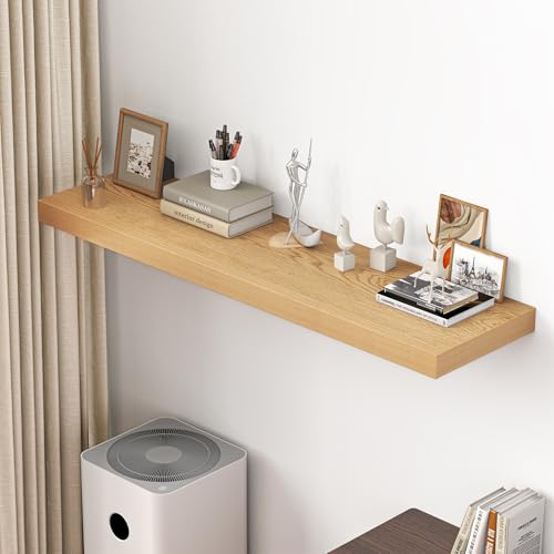 Floating Wall Shelves - 55-Inch Oak Deep Shelves for Living Room & Bedroom - Set of 1