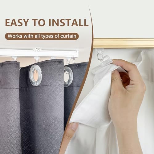 White 18FT Ceiling Curtain Track Set Wall & Ceiling Mount Sliding Rails with Hooks