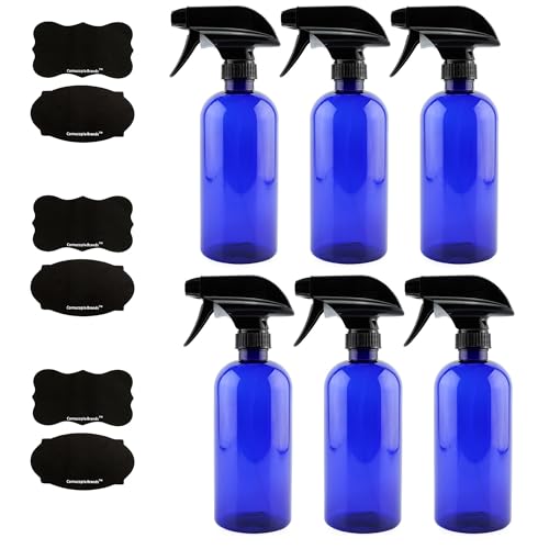 16oz Blue Plastic Spray Bottles with Mist & Stream Sprayers - Pack of 6 - Cobalt Blue