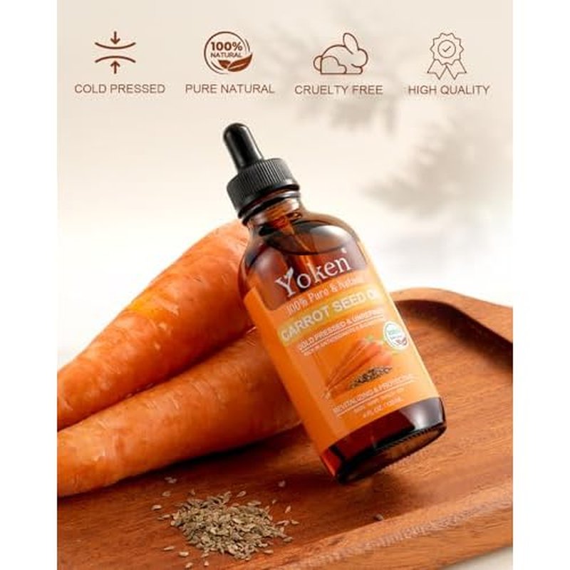Cold Pressed Carrot Seed Oil 4 fl oz - 100% Pure and Natural Carrier Oil for Skin & Hair, Lightweight Facial & Scalp Oil, Gua Sha, DIY Blends, Massage
