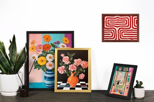 12x15 Framed Eclectic Wall Art Set - Maroon, 16 Pieces Mid-Century Modern Gallery Wall Decor