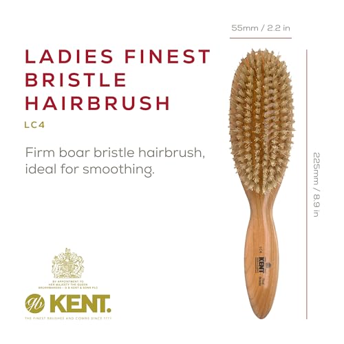 Kent LC4 Finest Detangler Hairbrush with Boar Bristles & Cherrywood Handle - Model LC4