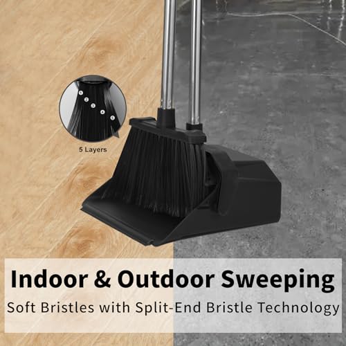 Black Commercial Broom and Dustpan Set - 3-Pack, 51 Inch Handle, Industrial Grade