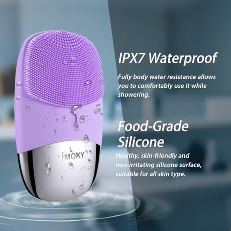 Facial Cleansing Brush, 3-in-1 Electric Silicone Face Scrubber, Vibrating Massager, IPX7 Waterproof, USB Rechargeble Pore Brush for Deep Cleanning, Blackhead Remover, Exfoliating (Purple)