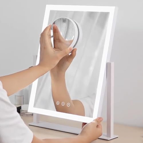 HIEEY Lighted Makeup Mirror, Hollywood Vanity Mirror with Lights, Three Color Lighting Modes, with 4in 20X Magnification Mirror, Smart Touch Control, 360¡ÆRotation (17.4in,White,Gift Box)