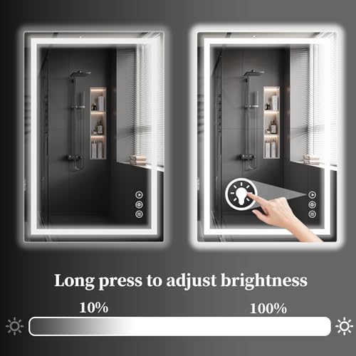Koonmi 28x20 LED Bathroom Mirror with 3 Light Colors, Anti-Fog, Dimmable