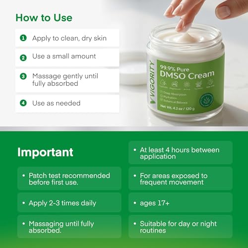 Vigority DMSO Cream 4.2oz - 99.9% Pure Topical Joint & Muscle Support with Arnica & Aloe Vera