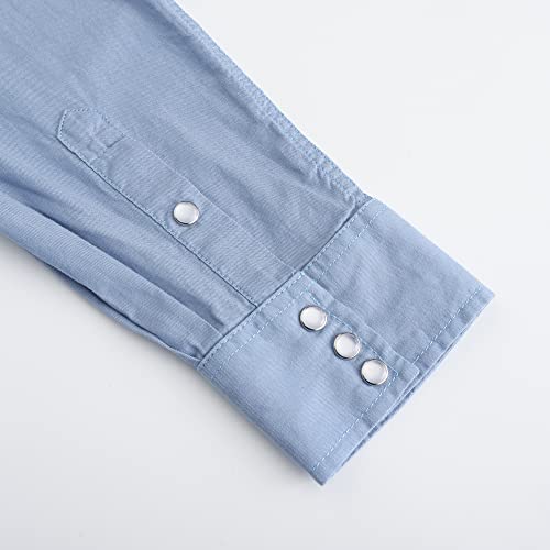 Men's Light Blue Denim Western Cowboy Pearl Snap Shirt Large - Casual Workwear