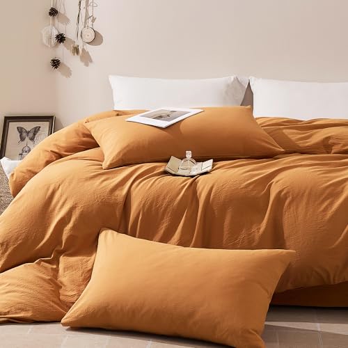 Cotton Twin Duvet Cover Set with Linen-Like Texture - Breathable & Soft