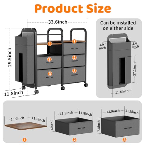 Baby Diaper Caddy Organizer Cart with Drawers & Side Pouch - Nursery Storage