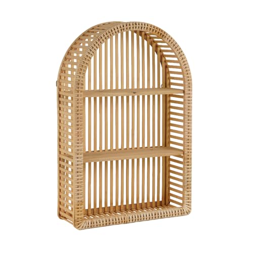 3-Tier Rattan Wall Shelf - Boho Arch Hanging Floating Shelf for Living Room & Bathroom