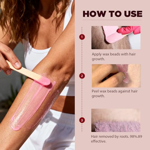 Wax Beads for Hair Removal, 10.5oz Hard Wax Beans Coarse Hair Waxing Beads for Face, Eyebrow, Bikini Brazilian for Women Men with 10 Applicators (3 pink)