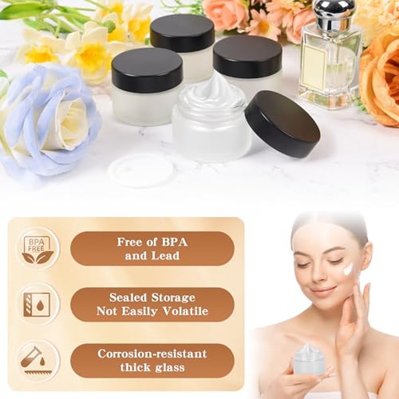 1 oz Glass Jars with Lids, Empty Cosmetic Jars, Airtight Containers with Inner Seal for Creams, Balms, Ointments, DIY Crafts, Salves (24 Pack, Clear Frosted)