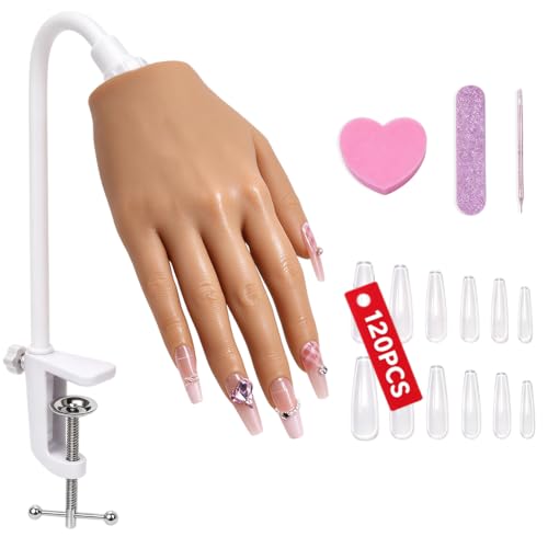Silicone Mannequin Hand for Nails with Clamp Stand - Flesh Tone, Practice & Training Model
