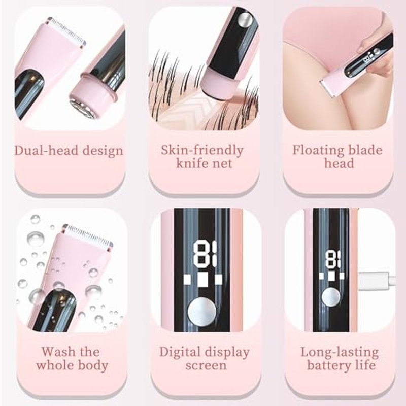 Bikini Trimmer for Women,2 in 1 Dual Head Bikini Shaver & Body Shaver,Cordless & Waterproof Electric Bikini Trimmer for Women, Painless Hair Removal with Silky Glow Finish,New Beige