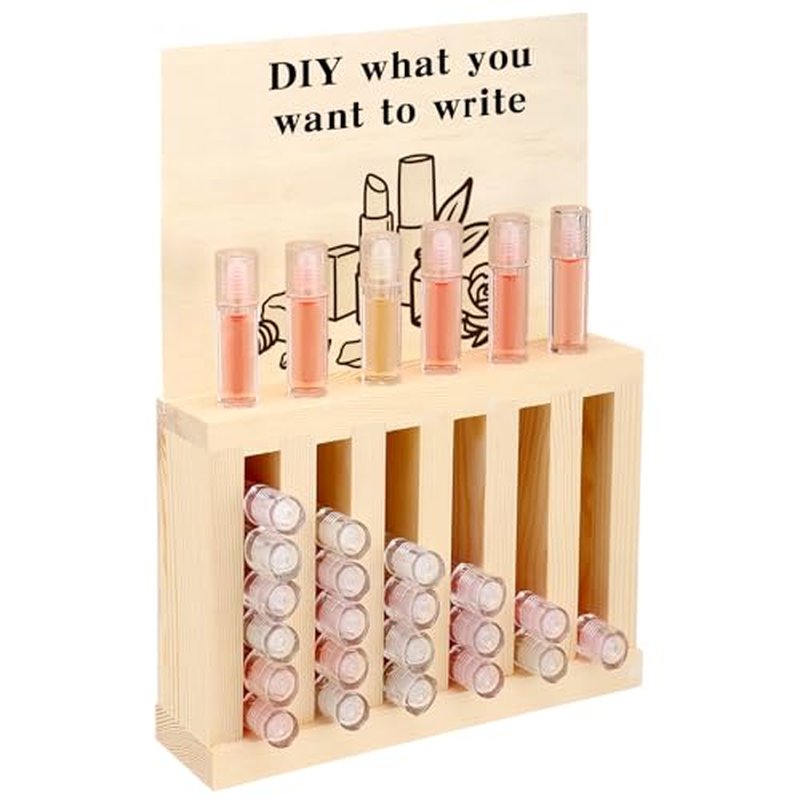 6 Slot Wooden Lipsticks Holder with DIY Wood Cardboard 0.7 Inch Lip Balm Tube Holder Lip Gloss Organizer Display Wood Lipsticks Tube Tower Organizer for Market Craft Booth Room Display