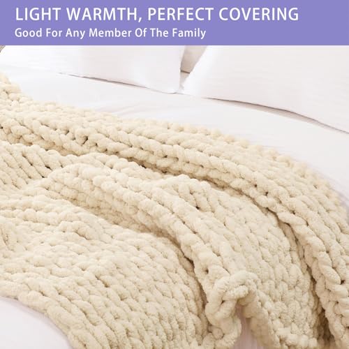 Bigacogo Beige Chunky Knit Throw Blanket 60x80 Inches Over Size Couch Blanket