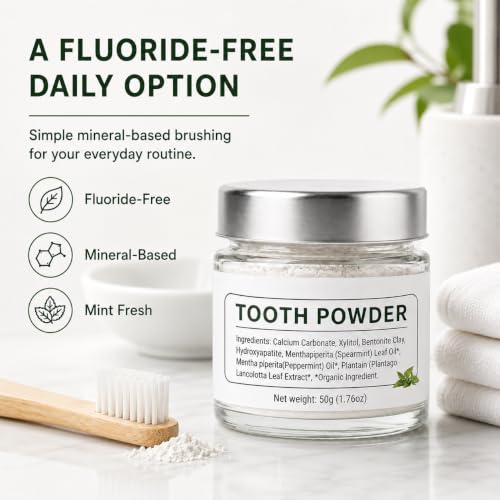 Hydroxyapatite Tooth Powder with Collagen & Mint - Remineralizing Fluoride-Free Oral Care, 1.76 OZ