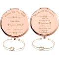 Pack of 2 Mother of the Bride & Groom Mirrors Set - Rose Gold Stainless Steel Compact Pocket Makeup Mirror with 2 Pcs Rose Gold Knot Bracelet and Gift Box Wedding Proposal Gift