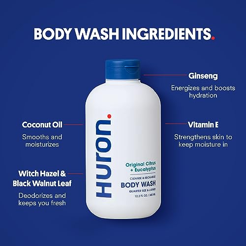 Huron Shower Kit - Citrus + Eucalyptus 3-Piece Body Wash, Shampoo & Conditioner Set