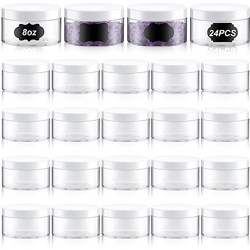 Clear 8 oz Cosmetic Jars with White Lids & Labels - 24 Pack, Variation: White Lid