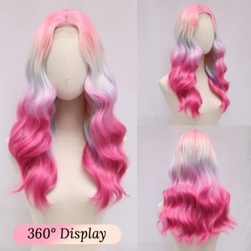 Rainbow Mix Wigs for Women - 18 Inch Wavy Synthetic Wig with Middle Part - Variation of Rainbow Mix / 18 Inch