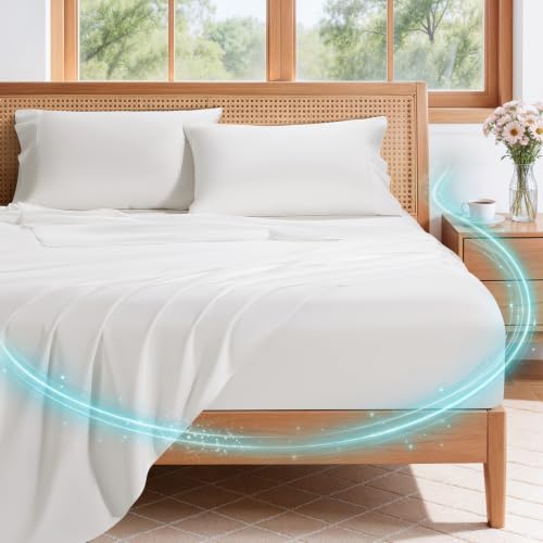 SONORO KATE Silver Infused Queen Bed Sheets - 600 Thread Count Cotton, White